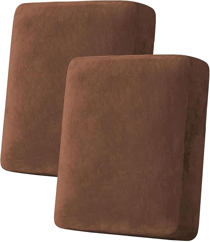 H.VERSAILTEX Velvet Stretch Couch Cushion Cover Plush Cushion Slipcover for Loveseat Cushion Furniture Protector Seat Cushion Sofa Cover (2 Piece Medium Sofa Cushion Covers, Caramel) by HVERSAILTEX