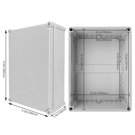 Junction Box，15"x 11"x 5.1" Outdoor Electrical Box with Mounting Plate, IP67 Dustproof Waterproof ABS Plastic Project Box, DIY Electrical Enclosure Gray (380x 280x 130 mm) - Image 2