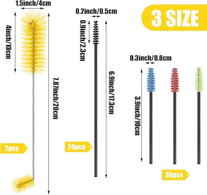 Hummingbird Feeder Cleaning Brush 19 Pieces 3 Size Mini Nylon Double Headed 2 in 1 Hummingbird Brush Hard to Reach Places Tiny Cleaning Kit(Yellow) - Image 2