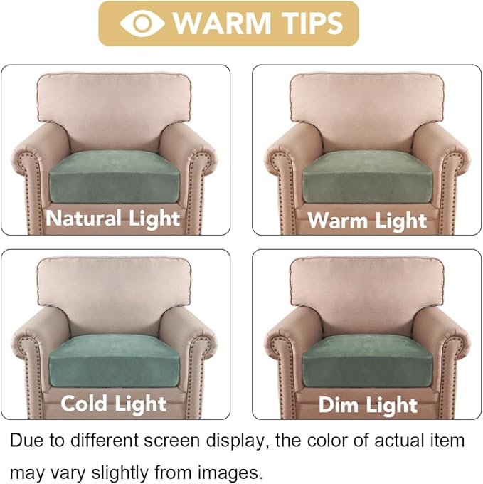H.VERSAILTEX Velvet Stretch Couch Cushion Cover Plush Cushion Slipcover for Chair Cushion Furniture Protector Seat Cushion Sofa Cover (1 Piece Armchair Cushion Covers, Sea Grass) - Image 6