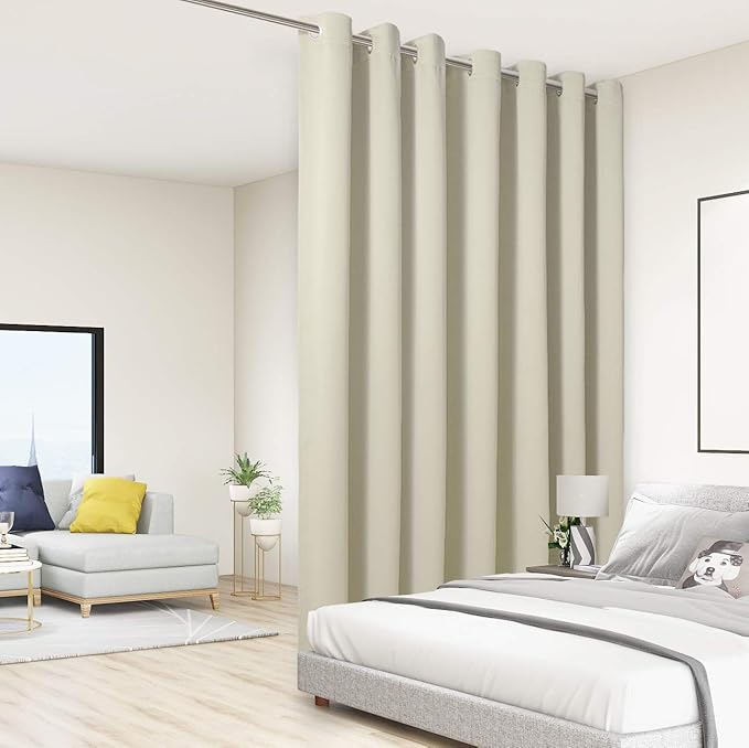 BONZER Room Divider Blackout Curtain Extra Wide Room Darkening Total Privacy Wall Noise Reducing for Living Room, 96L x 120W Inch (8L x 10W ft), 1 Panel, Cream by Bonzer