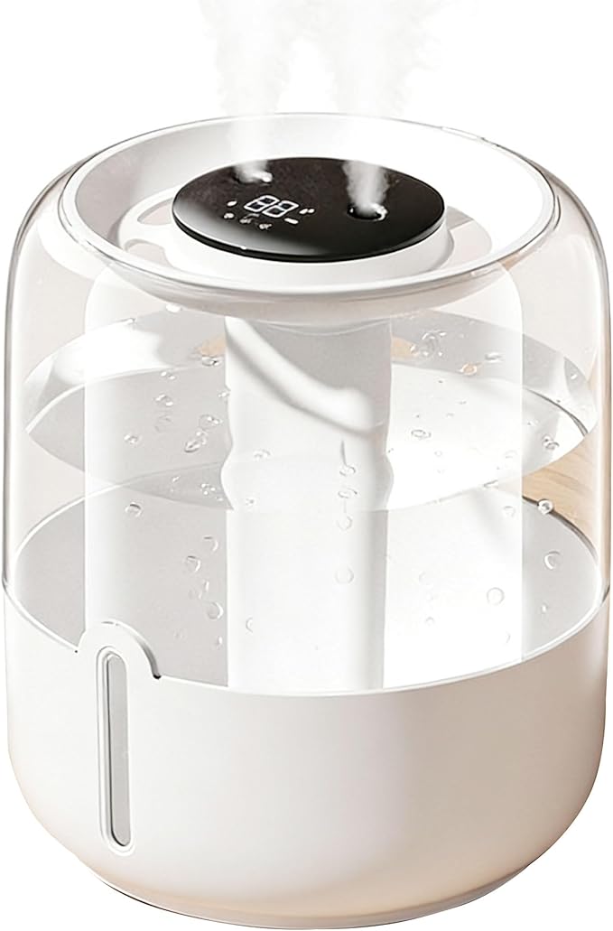 7L large-capacity humidifier, USB dual spray with night light and display screen, suitable for large rooms, dormitories, offices, bedrooms and desktops (White, Countless displays) by Unknown