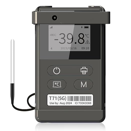 Frigga T71 4G/5G Reusable Real-Time Temperature Data Logger with External Sensor Remote Temperature Monitor Digital Refrigerator Thermometer Rechargeable 24/7 Monitoring & Instant Alerts by Frigga