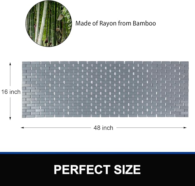 Bambo Bath Mat Bathroom Runner Long Large Rugs Floor Wood Shower Bathtub Waterproof Non Slip Accessories 16x48 Inch Easy to Clean, Grey,1 pc - Image 7