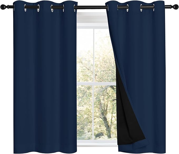 NICETOWN Navy 100% Blackout Curtains 45 inch Long 2 Panels Set, Thermal Insulated 2-Layer Lined Drapes, Energy Efficiency Small Window Draperies for Dining Room (42 inches W by 45 inches L) by NICETOWN