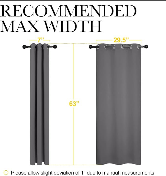 NICETOWN Grey Blackout Curtain Panels for Bedroom, Thermal Insulated Grommet Top Blackout Draperies and Drapes (2 Panels, W34 x L63 inches, Grey) - Image 9