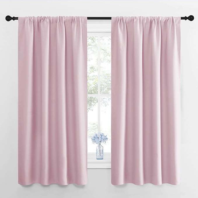 NICETOWN Kitchen Curtains, Short Blackout Drapes, Baby Pink, 42" Wide by 54" Long, 2 PCs, Thermal Insulated Blackout Curtain Panels for Kids Room, Play Room by NICETOWN