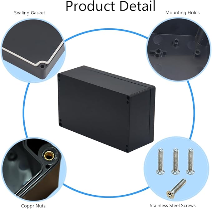 2 Pack Project Box IP65 Waterproof Junction Box ABS Plastic Black Electrical Boxes DIY Electronic Project Case Power Enclosure 7.87 x4.72 x2.95 inch (200x120x75 mm) - Image 5