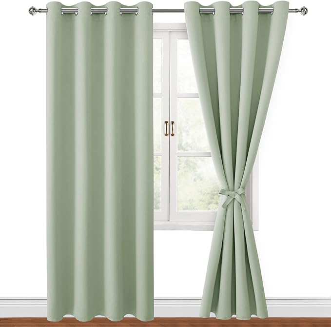 Hiasan Blackout Curtains for Bedroom, 52 x 84 Inches Long - Thermal Insulated & Light Blocking Window Curtains for Living Room/Kids Room, 2 Drape Panels Sewn with Tiebacks, Seafoam Green - Image 7