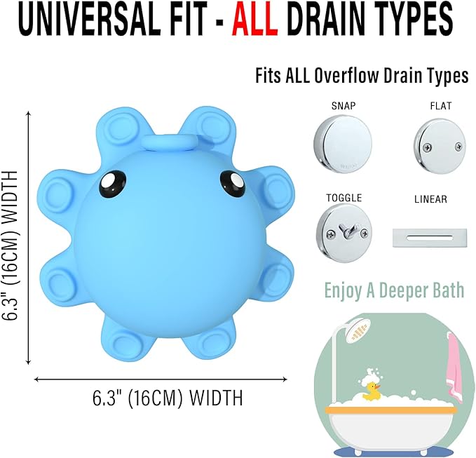 Bathtub Overflow Drain Cover Tub - Silicone Bathroom Overflow Drain Cover, Bath Tub Overflow Cover, Bathroom Spa Accessories, Adds Inches of Water for Deeper&Warmer Bath，Blue - Image 3