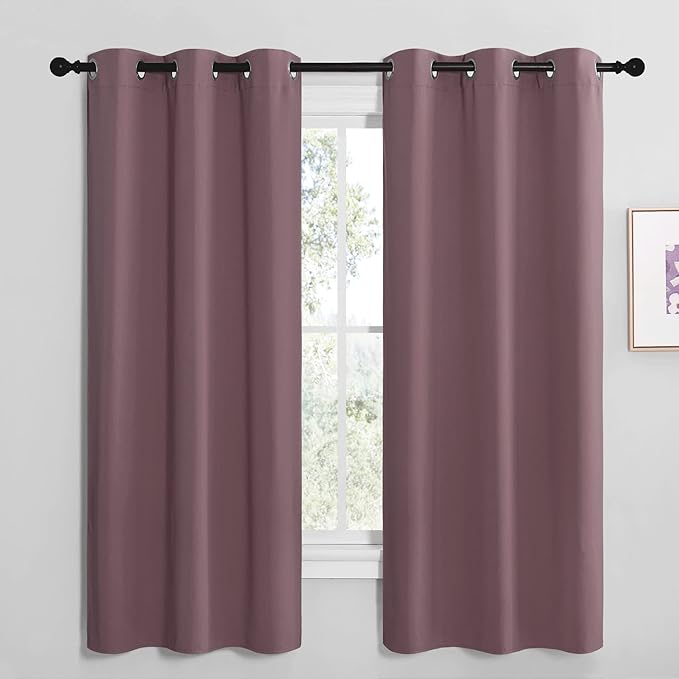 NICETOWN Dry Rose Room Darkening Curtains for Kitchen, Set of 2, 42 inches Wide by 68 inches Long, Window Treatment Thermal Insulated Solid Grommet Room Darkening Curtains/Drapes for Bedroom by NICETOWN