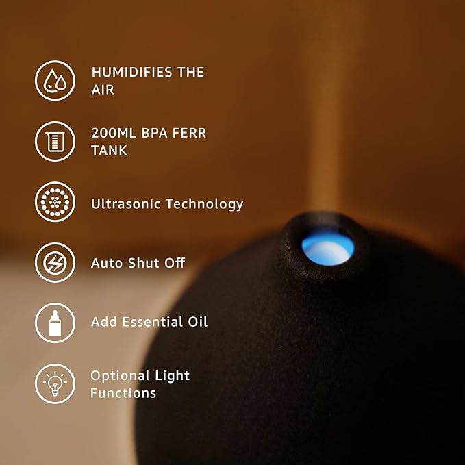 200ML Ceramic Essential Oil Diffuser - Ultrasonic Aromatherapy & Humidifier with 7-Color LED Lights, Auto Shut-Off, Black, 1H/3H/6H Timer | Scent for Home, Office, Yoga - Image 5