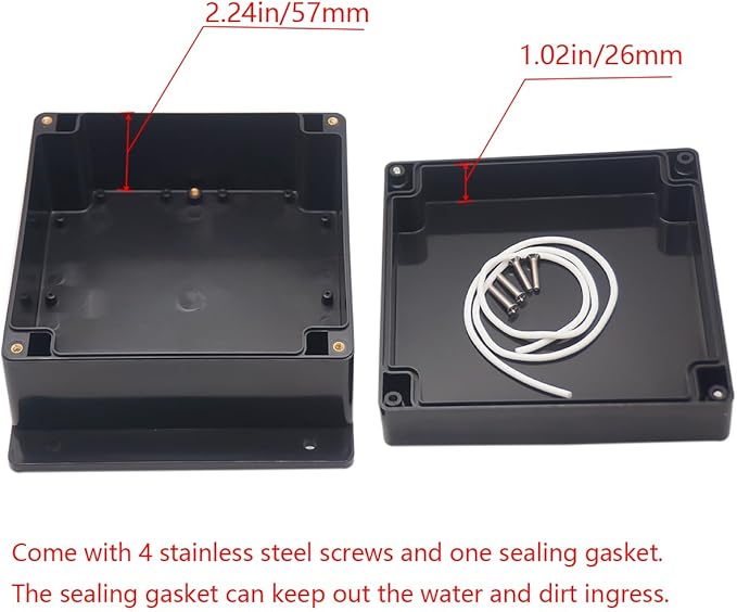 Project Box ABS Plastic Black Electrical Boxes IP65 Waterproof DIY Electronic Junction Box Power Enclosure with Fixed Ear 6.3x6.3x3.5inch (160x160x90 mm) - Image 4