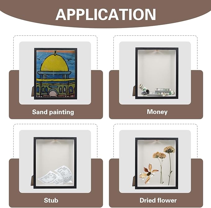 Shell Shadow Box Display Frame with Top Slot and Clear Front Panel, 8.5 x 10 Inch Black Tabletop & Wall Mounted Shadow Storage Frame for Shell, Concert Ticket, Dry Flowers, Coins, Stamps and Bills - Image 7