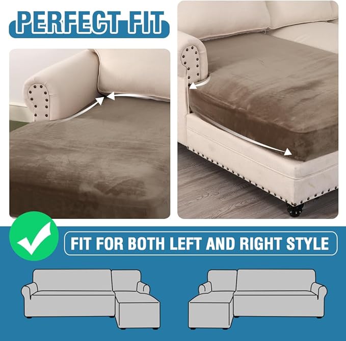 H.VERSAILTEX Velvet Stretch Individual Chaise Cover Sectional Couch Covers for L Shaped Sofa Both Left/Right Furniture Protector Seat Cushion Sofa Cover (1 Piece Chaise Cover, Mocha) - Image 5