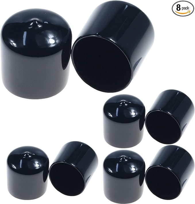 Acocony 1 1/2 Inch Rubber Cap Round 1.5 Inch Rubber End Caps PVC Flexible Protector Plastic Plugs for Round Holes Black Pack of 8 by Acocony