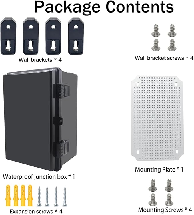 Junction Box, Hinged Black Cover IP67 Waterproof ABS Project Box with Mounting Plate Electrical Box Enclosure with Wall Bracket 11.8 x 7.9 x 6.7inch(300x200x170mm) - Image 6