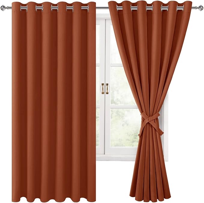 Hiasan Grommet Blackout Curtains for Bedroom, 70 x 63 Inches - Thermal Insulated & Light Blocking Window Drapes for Living Room/Dorm Room Fall Decor, Set of 2 Panels Sewn with Tiebacks, Burnt Ochre - Image 8