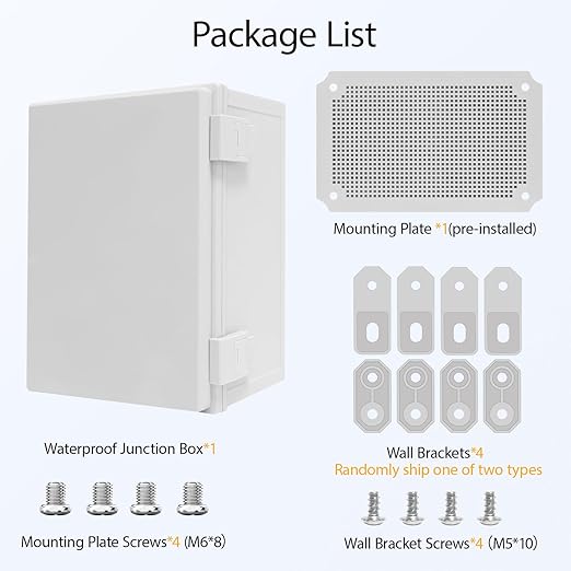 Junction Box IP65 Waterproof Dustproof ABS Plastic Enclosure, Outdoor and Indoor Project Box Hinged Cover with Mounting Plate Wall Brackets, Outer Dimension 11.8"x 7.9" x 6.3", Grey - Image 7