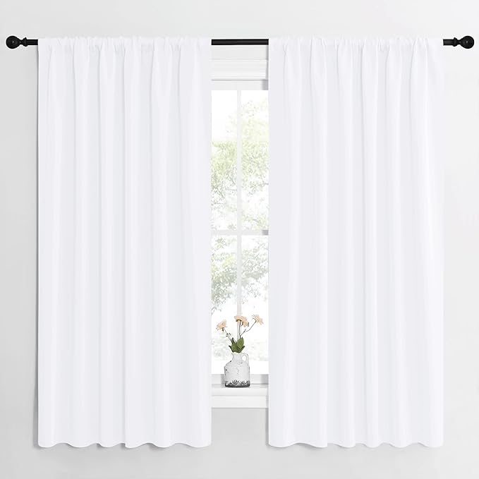 NICETOWN White Curtains, 50% Light Blocking Curtain Panels for Bedroom, Home Decoration Easy-Care Solid Rod Pocket Draperies/Drapes, Window Covering for Kitchen (2 Panels, 62 by 63, White) by NICETOWN