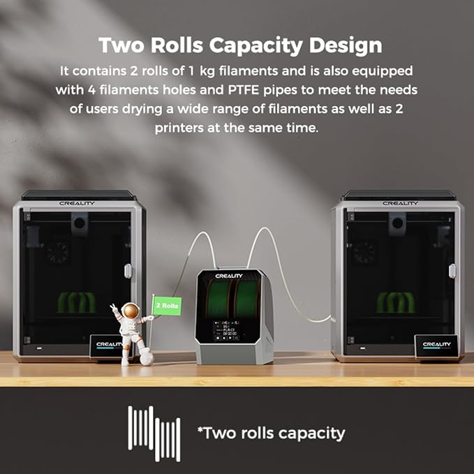 Creality Space PI Filament Dryer Plus, 2 Spools 3D Printing Filament Storage with Built-in Fan, 4” Touch Screen, 360℃ PTC Heating, Upgrade Dehydrator Storage Box for 1.75/2.85mm PLA/PETG/ABS/Nylon - Image 5