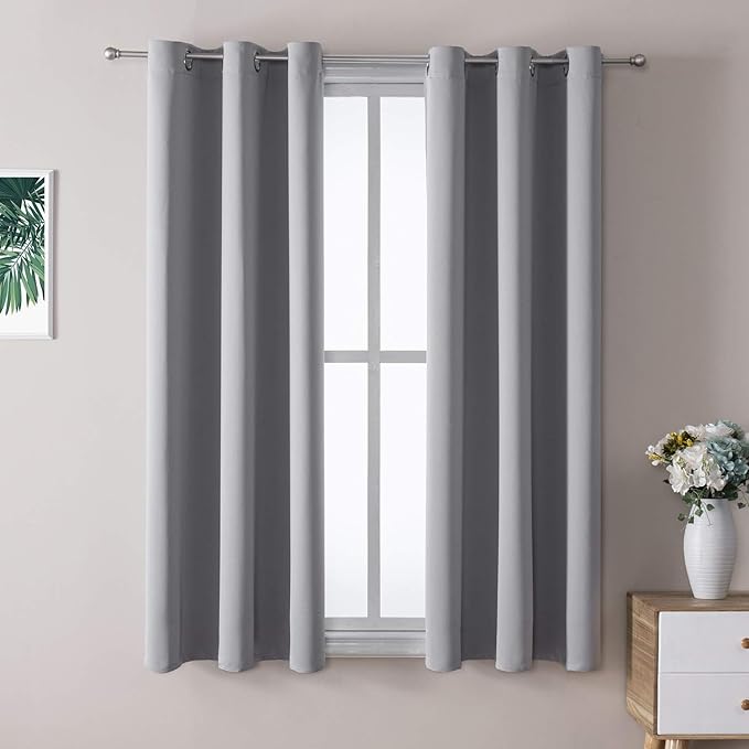 ChrisDowa Small Window Curtains 40 inches Long for Bedroom - Grommet Short Thermal Insulated Room Darkening Curtains for Kitchen (2 Panels, Light Grey, 29 x 40 Inch) by ChrisDowa