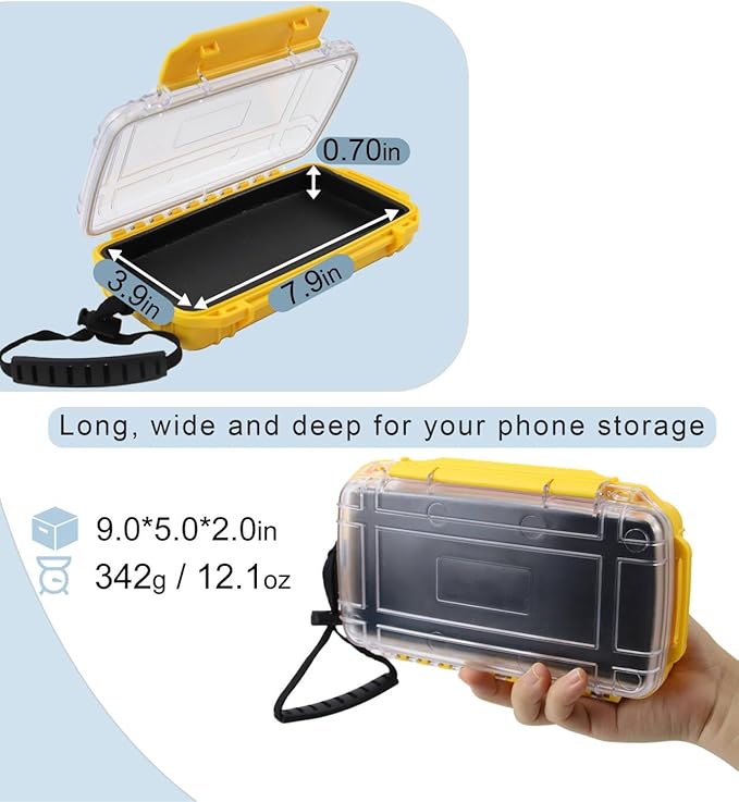 Dry Box Waterproof Box for Kayaking Boat Waterproof Phone Case Watertight Storage Container Diving Dry Boxes Yellow Protective Case, 9" L x 5" W x 2" H - Image 2