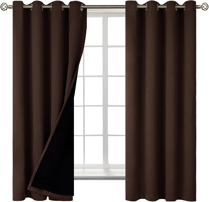 BGment Thermal Insulated 100% Blackout Curtains for Bedroom with Black Liner, Double Layer Full Room Darkening Noise Reducing Grommet Curtain (52 x 63 Inch, Brown, 2 Panels) - Image 8