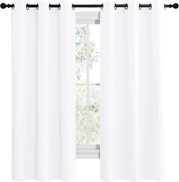 NICETOWN White Samll Window Blackout Curtain Panels, 50% Light Blocking Curtains for Bedroom & Dining Room Window (Set of 2, 42 inches x 68 inches) - Image 2