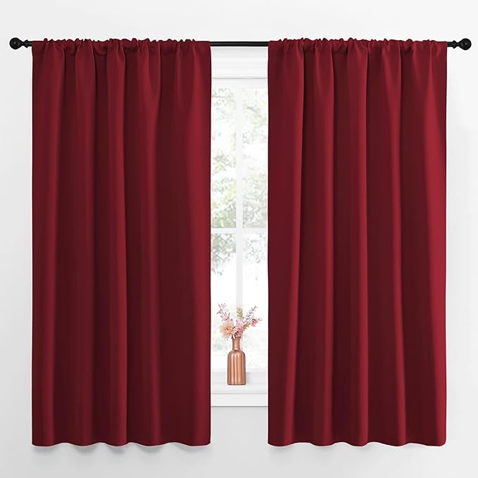 NICETOWN Christmas Burgundy Blackout Curtains and Drapes - Soft Fabric Thermal Insulated Solid Rod Pocket Room Darkening Draperies for Window (2 Panels, 52 inches Width by 63 inches Length) by NICETOWN