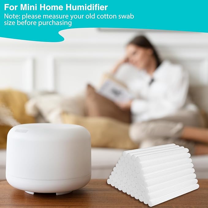 Cotton Humidifier Filter Sticks (60PCS) - 0.3" Universal Fits Mini Diffusers, Rapid Absorption Replacement Wicks for Cool Mist USB Humidifiers in Home, Bedroom, Office (White, 0.3"×4") - Image 6
