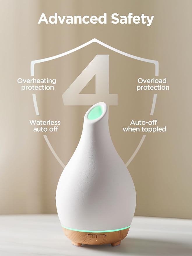 InnoGear Essential Oil Diffuser, 150ml Ceramic Diffuser Handcrafted Stone Aromatherapy Diffusers Ultrasonic Cool Mist Humidifier Vaporizer 2 Mist Modes Waterless for Home, White Vase-Shaped Ceramic - Image 4