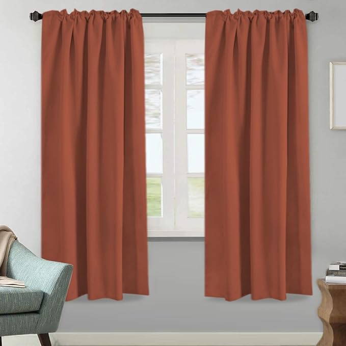 H.VERSAILTEX Blackout Curtains Thermal Insulated Window Treatment Panels Room Darkening Blackout Drapes for Living Room Back Tab/Rod Pocket Bedroom Draperies, 52 x 72 Inch, Orange, 2 Panels - Image 2