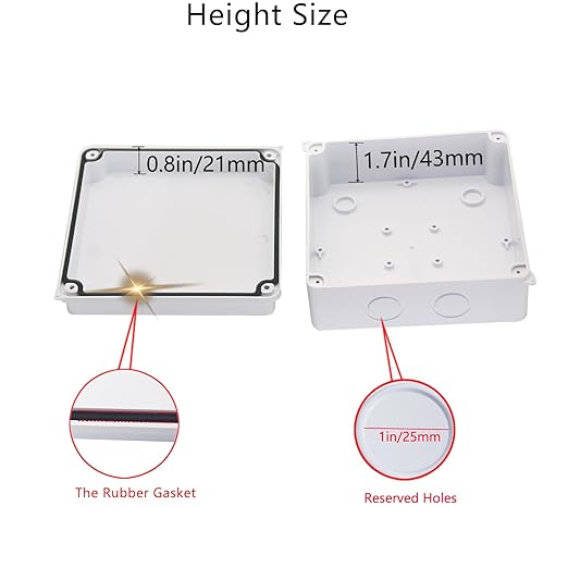 Junction Box, Reserved Holes Electrical Boxes Waterproof IP65 ABS Plastic Electrical Power Cord Enclosure Project Box White 5.9 x 5.9 x 2.8 inch(150x150x70mm) - Image 4