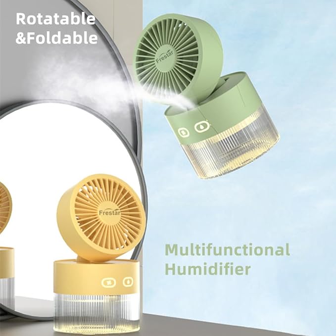 Personal Cooling Fan and Small Air Humidifier 350ml with LED Night Light, Desktop USB Charging Humidifier and Fan 3 in 1 for Office and Small Room, No Battery (Green) - Image 5
