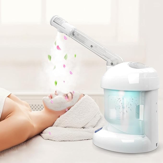 Nisperos Nano Ionic Facial Steamer - 360° Rotatable Sprayer - 40 Minutes Warm Mist - Humidifier - Professional Face Steamer for Facial Deep Cleaning (White) by Nisperos