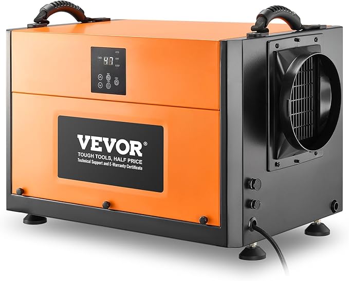 VEVOR 156 Pints Commercial Dehumidifier with Drain Hose, Portable Crawl Space Dehumidifiers for Basement Storage Room Industrial Grade, Auto Defrost/Drainage, Heavy-duty Galvanized Steel, LED Indicate by VEVOR