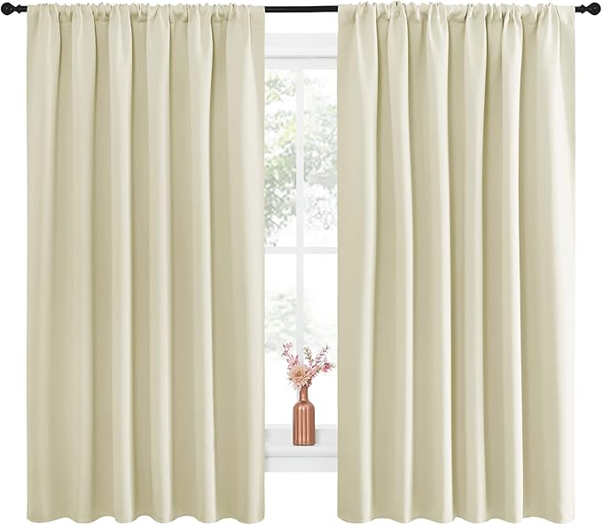 NICETOWN Blackout Curtains for Bedroom, Home Decorations Thermal Insulated Solid Rod Pocket Blackout Drapes for Cafe (Beige, One Pair, 70 x 63-inch) - Image 2