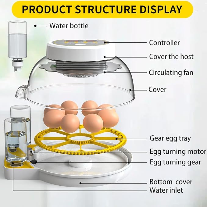 18/60 Incubator for Hatching Eggs, Egg Incubators with Humidity Display, Egg Candler, Automatic Egg Turner, Poultry Egg Incubator for Hatching Chicken Duck Goose Bird Quails- Yellow - Image 7