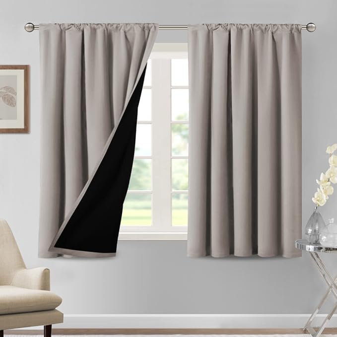 H.VERSAILTEX 100% Blackout Curtains for Bedroom Thermal Insulated Curtains & Drapes Blackout Curtains 54 Inches Long Rod Pocket Curtains for Living Room with Black Liner 2 Panels Set, Warm Taupe by HVERSAILTEX