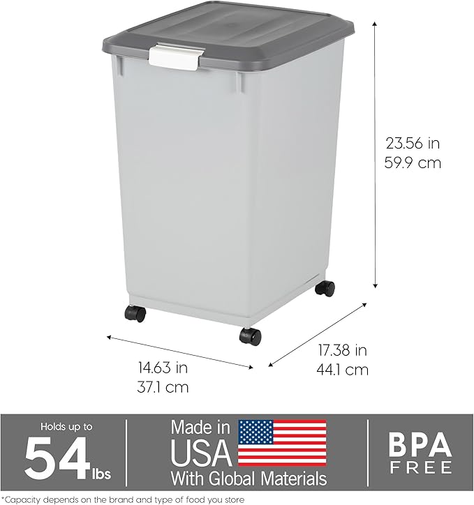IRIS USA Dog Food Storage Container 54 lbs, 2-Pack with Wheels, Airtight Lid, 2-Cup Scoop, Double Pet Food Storage, Built in Scoop Storage in Lid, Versatile Pet Food Bin, Portable, Gray/Dark Gray - Image 3