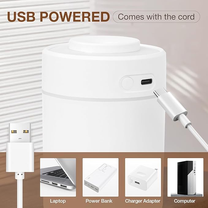 Portable Mini Humidifier, 180ml USB Cool Mist Small Humidifiers for Bedroom, Personal Desktop Humidification for Car Office Travel & Indoor Plants(White Grey) - Image 4
