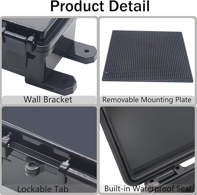 Junction Box, Hinged Black Clear Cover IP67 Waterproof ABS Project Box with Mounting Plate Electrical Box Enclosure with Wall Bracket 11.8 x 11.8 x 6.7inch(300x300x170mm) - Image 4