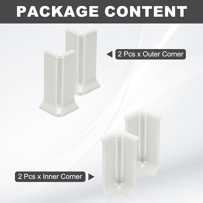 uxcell Self Adhesive Baseboard Corner Blocks, 3.23 Inch Wall Edge Corner Protector 2 Inside + 2 Outside Corners-Connector for Wall Floor Furniture Edge(White) - Image 3