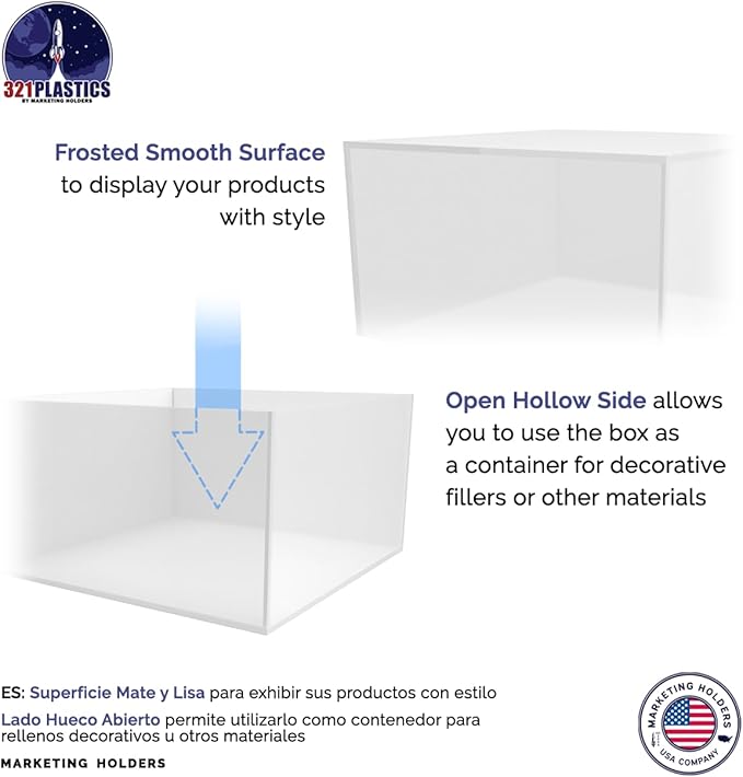 Acrylic Display Box Countertop Bin 7.25" x 7.25" x 4" Frosted Merchandise Storage Open Bottom No Lid and Flippable Cubby for Retail Stores by Marketing Holders - Image 5