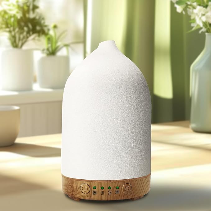Essential Oil Diffuser Humidifiers, Aromatherapy Diffusers, Ceramic Essential Oil Diffuser, 7 Color LED Lights Auto Shut-Off, 4 Timer Mode for Office and Room 100ML White by Vasysvi