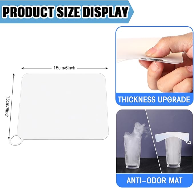 Yinkin 6 Pcs Drain Covers to Keep Bugs Out Silicone Shower Floor Tub Stoppers Bathtub Drain Stoppers Sewer Anti-Odor Mats Deodorizing Plugs for Bathroom(6 x 6 Inch,Square,White) - Image 2