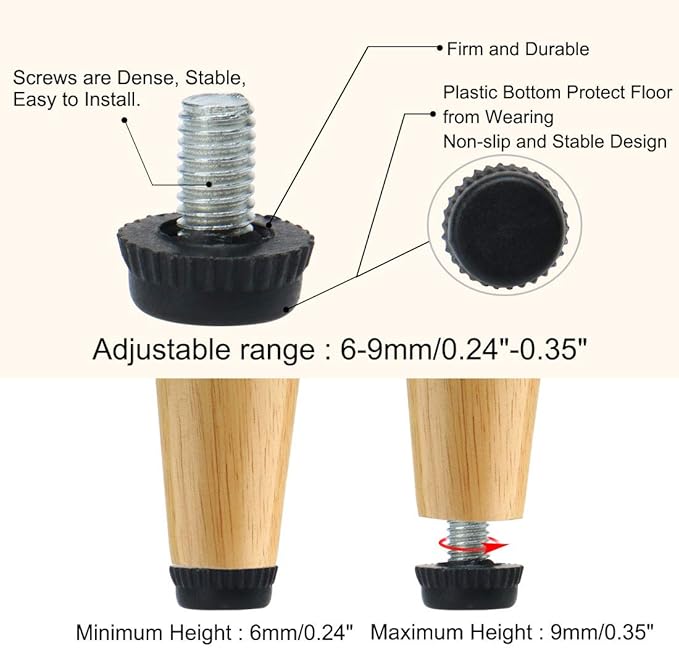 uxcell M6 x 10 x 15mm Leveling Feet Adjustable Leveler Floor Protector Cover Pad for House Furniture Desk Table Chair Leg 16 Pack - Image 4