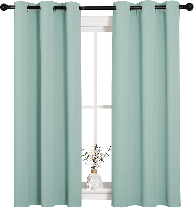 NICETOWN Window Curtain Panels, Thermal Insulated Solid Grommet Blackout Draperies/Drapes for Loft, Dorm (Aqua, One Pair, 34 by 54-inch) - Image 2