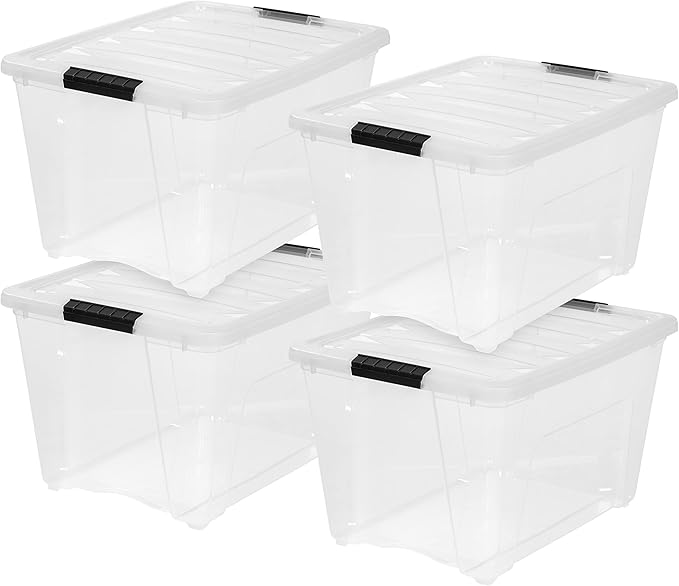 IRIS USA 54 Qt Stackable Plastic Storage Bins with Lids, 4 Pack - BPA-Free, Made in USA - See-Through Organizing Solution, Latches, Durable Nestable Containers, Secure Pull Handle - Clear - Image 9